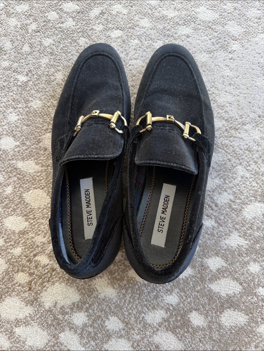 Steve Madden Black Velvet Loafers with Gold Bit